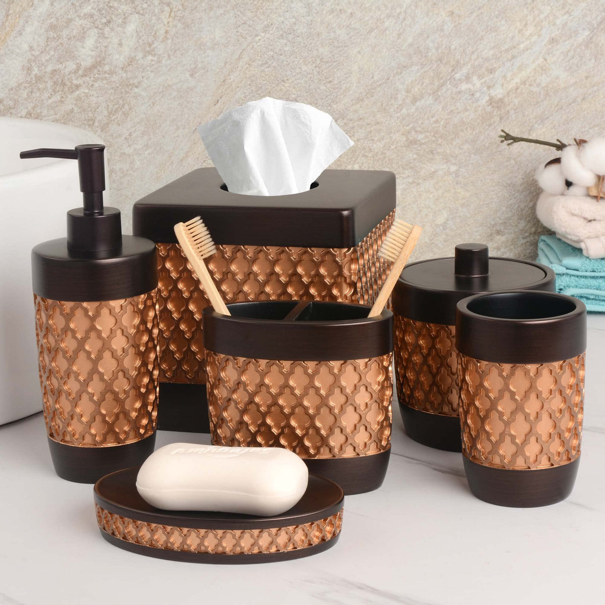 The Wally Collection – Elegant Modern Bathroom Décor Accessories Set of 6 - Decozen