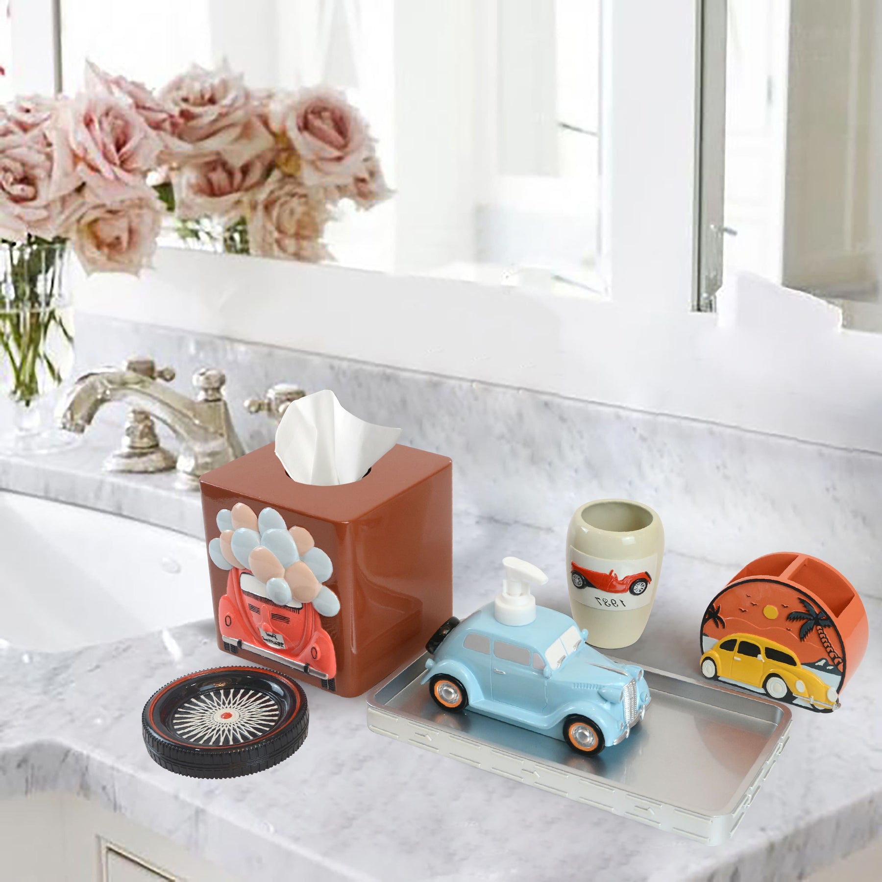 The Racer Collection – Elegant Modern Bathroom Décor Accessories Set of 6 - Decozen