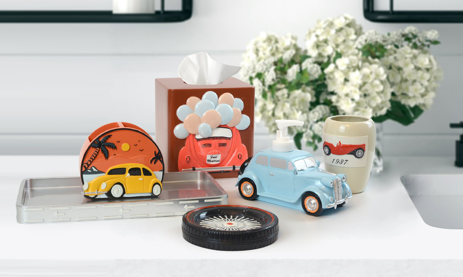 The Racer Collection – Elegant Modern Bathroom Décor Accessories Set of 6 - Decozen