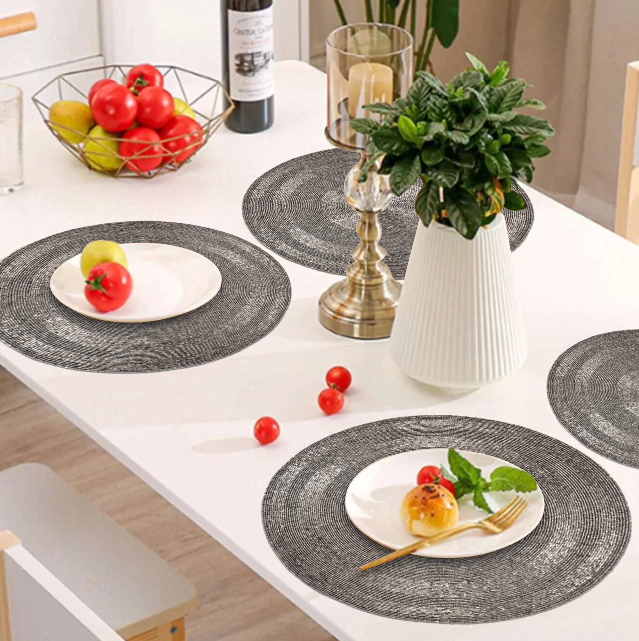 Charliedon Bloom – Beaded Placemats, The Charliedon Collection Artistic Decorative Dining Table Décor 14 inch - Decozen