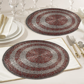 Set of four Melia Grace beaded placemats from the Melia Collection, 14-inch elegant decorative dining table décor by BD 023 030.