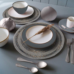 Set of four Vaiga Grace beaded placemats from The Vaiga Collection, 14-inch elegant decorative dining table décor.