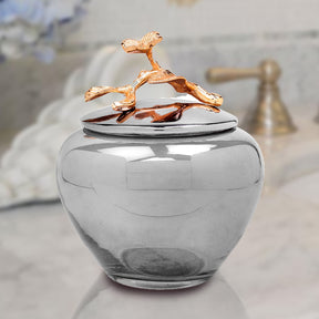 Elegant BD-Jar cotton ball containers from the Arabesque collection, stylish bath décor with decorative ceramic design.
