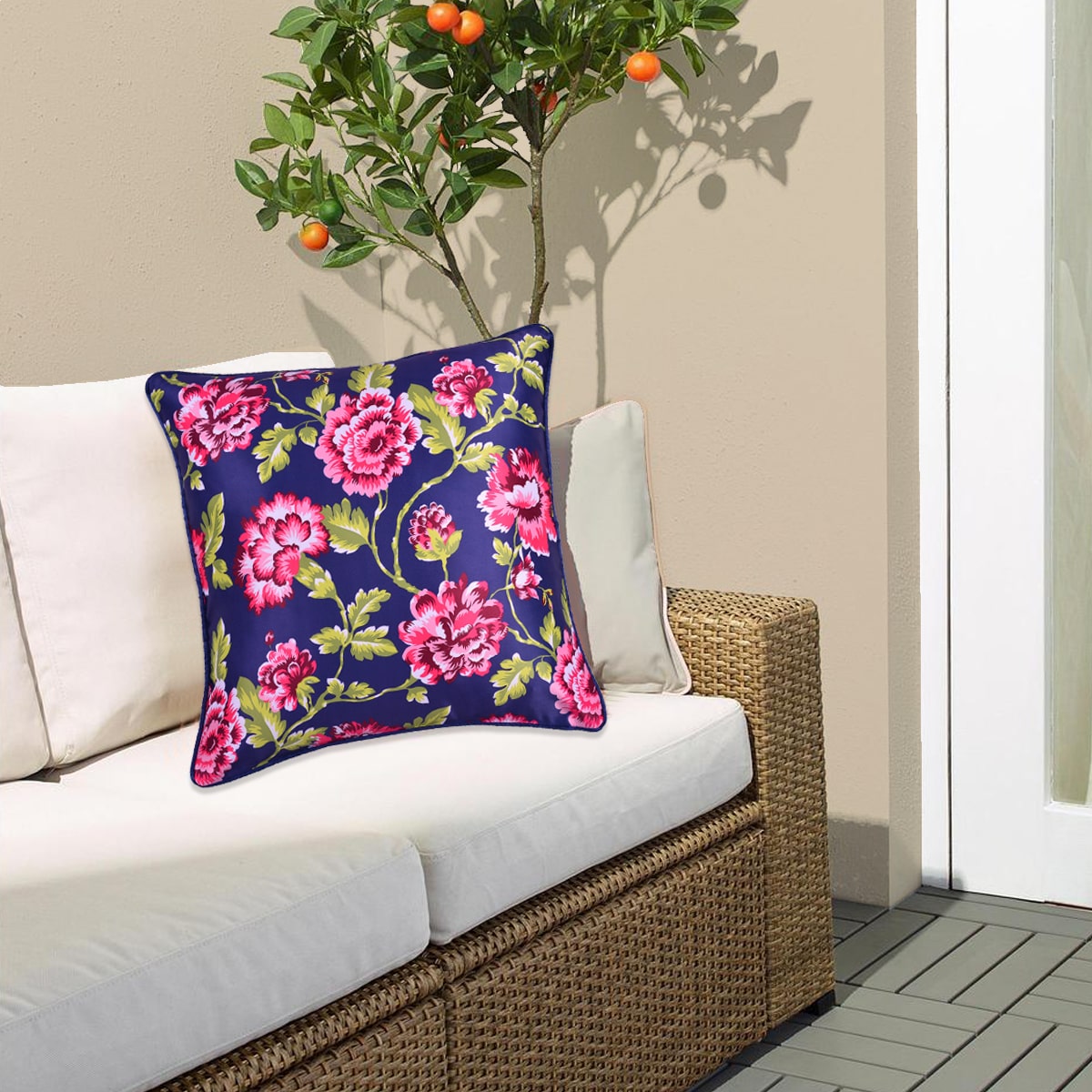 Floral printed throw pillow cover 20x20 inches from CC-9691-A-4, featuring colorful flower design on fabric.