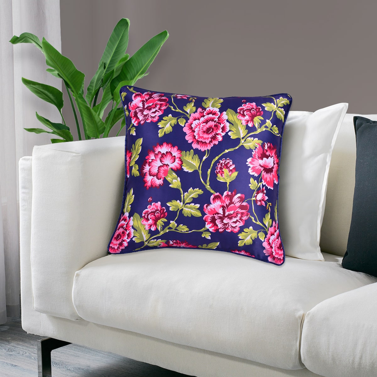 Floral printed throw pillow cover in 20x20 inches, designed by CC-9691-A-4, showcasing vibrant floral fabric and decorative stitching.