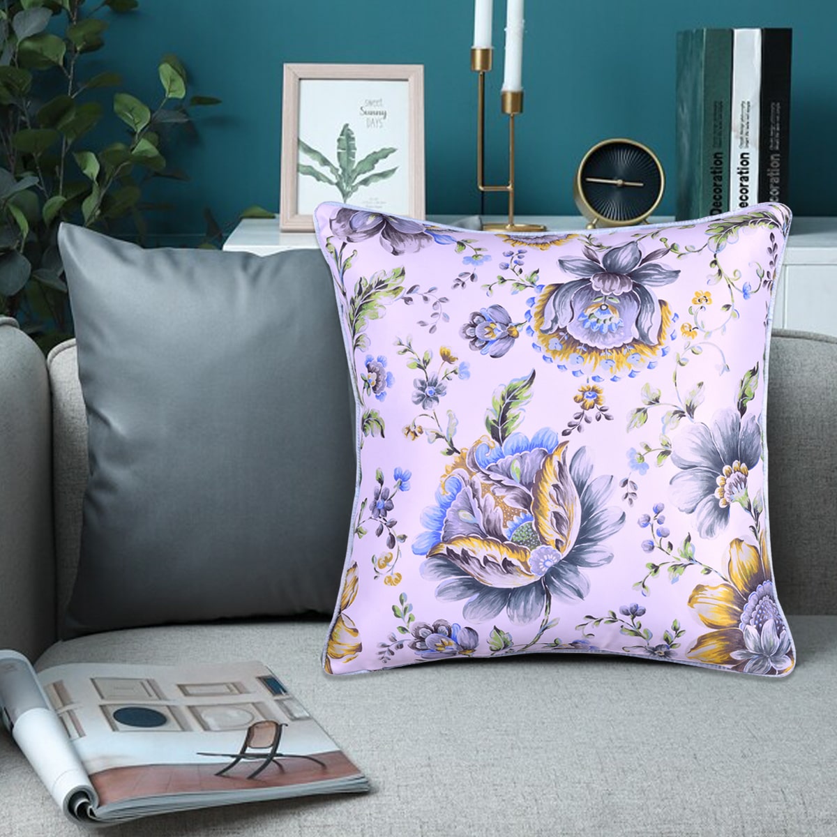 Floral printed throw pillow cover in 20x20 inches with vibrant floral design, made by CC-9699-A-4.