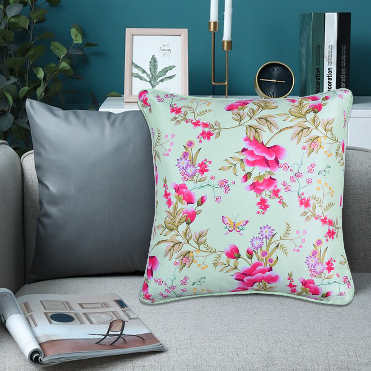 Floral Printed Throw Pillow Covers - 20 x 20 Inches - Decozen