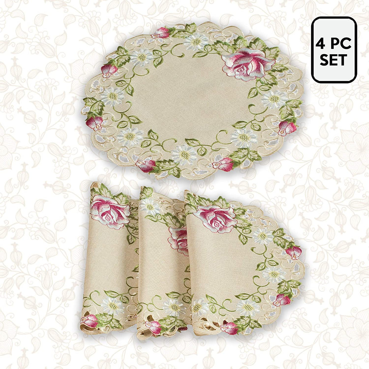 Round Linen Placemat Doilies - Set of 4 - Decozen