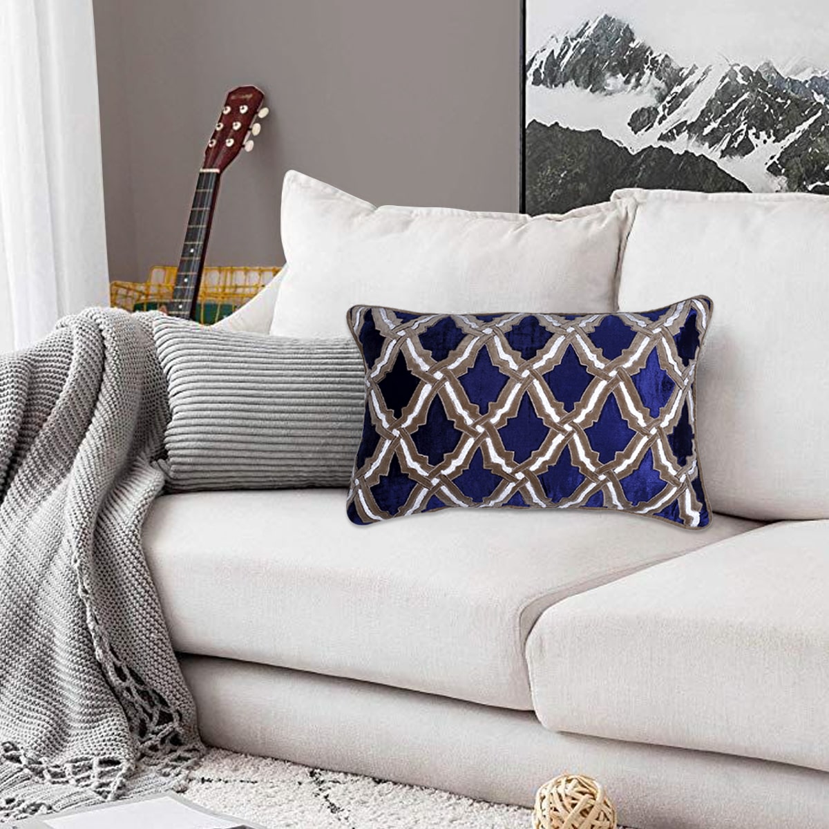 Navy Blue Throw Pillow Covers - 14 x 20 inches - Decozen