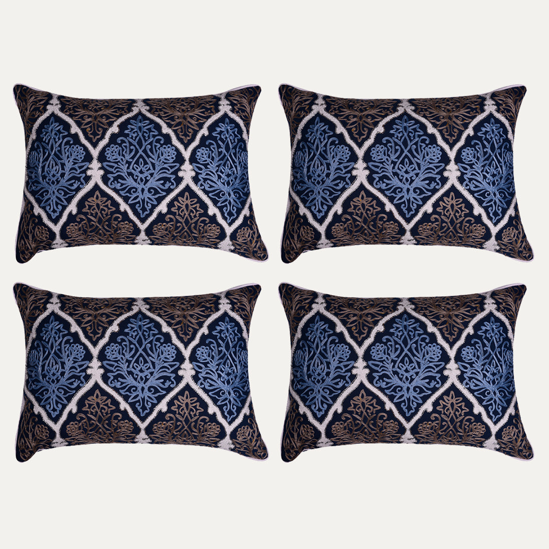 Set of 2 and 4 blue and brown throw pillow covers, 14x20 inches, decorative CU6071-35 fabric pillow covers for home decor.