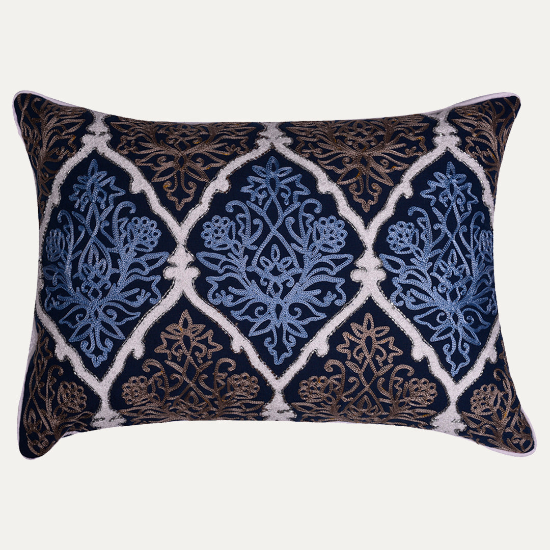 Set of 2 or 4 blue and brown throw pillow covers, 14x20 inches, decorative CU6071-35 cushion covers for living room decor