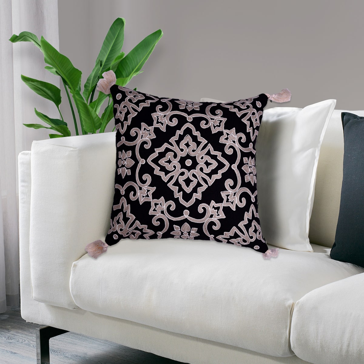 Black and Beige Throw Pillow Covers - Set of 2 and 4, 18 x 18 inches - Decozen