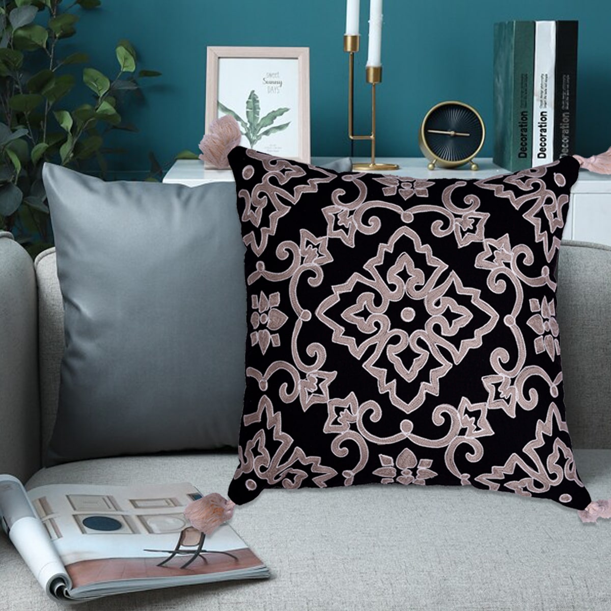 Black and Beige Throw Pillow Covers - Set of 2 and 4, 18 x 18 inches - Decozen