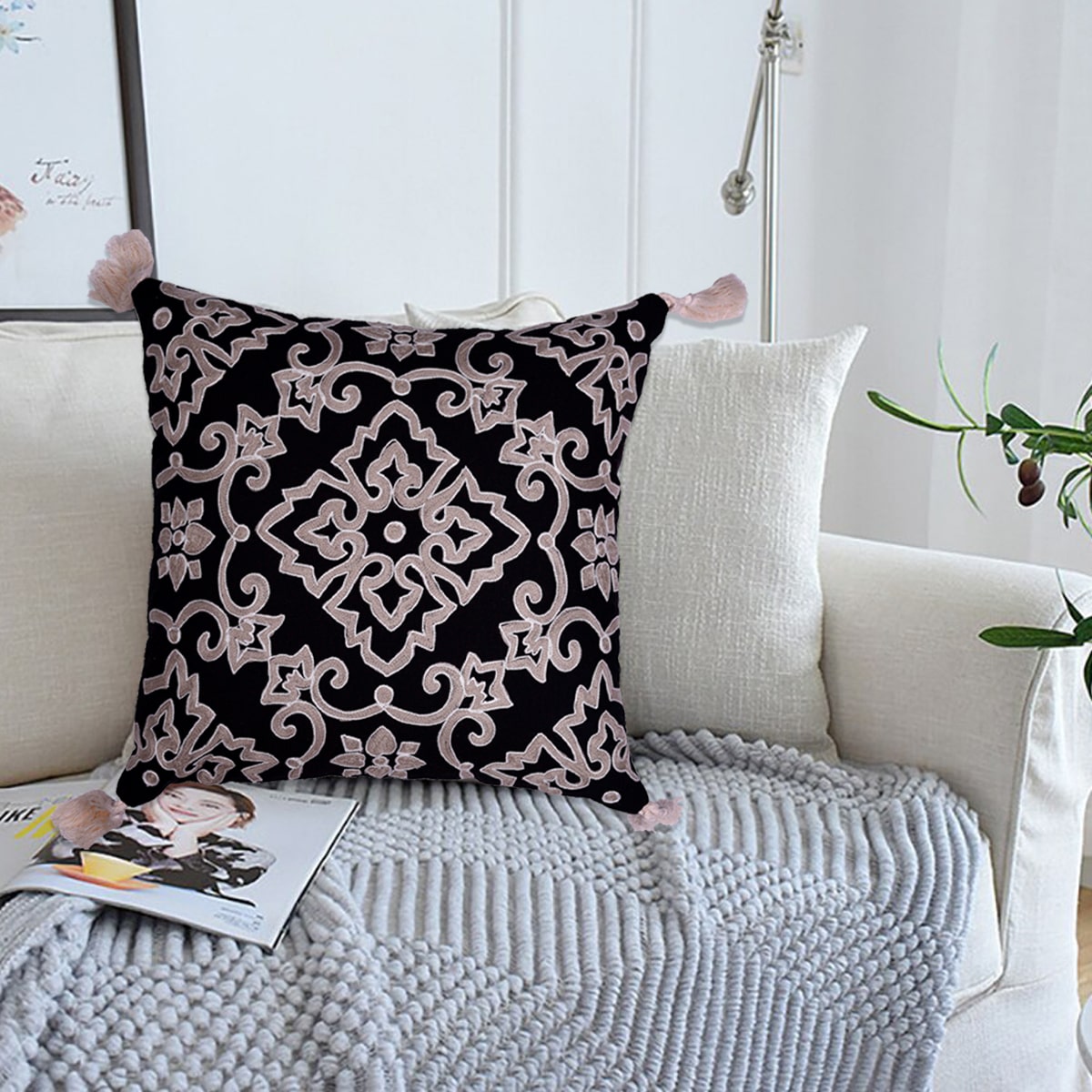 Black and Beige Throw Pillow Covers - Set of 2 and 4, 18 x 18 inches - Decozen