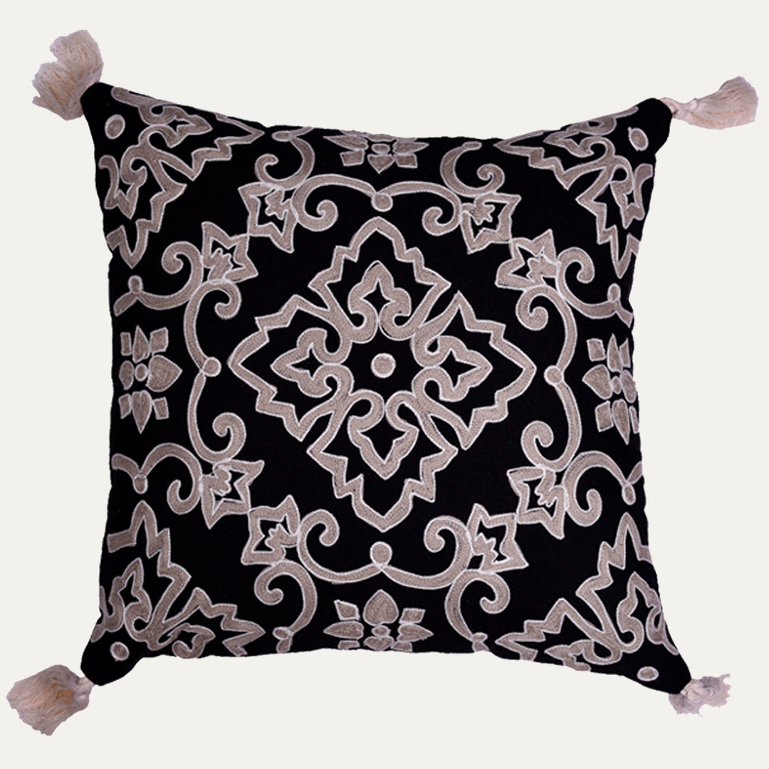 Set of 2 or 4 black and beige throw pillow covers from CU6219-45, 18x18 inches, featuring stylish fabric and modern design.