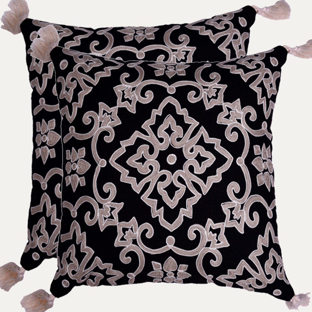 Black and Beige Throw Pillow Covers - Set of 2 and 4, 18 x 18 inches - Decozen