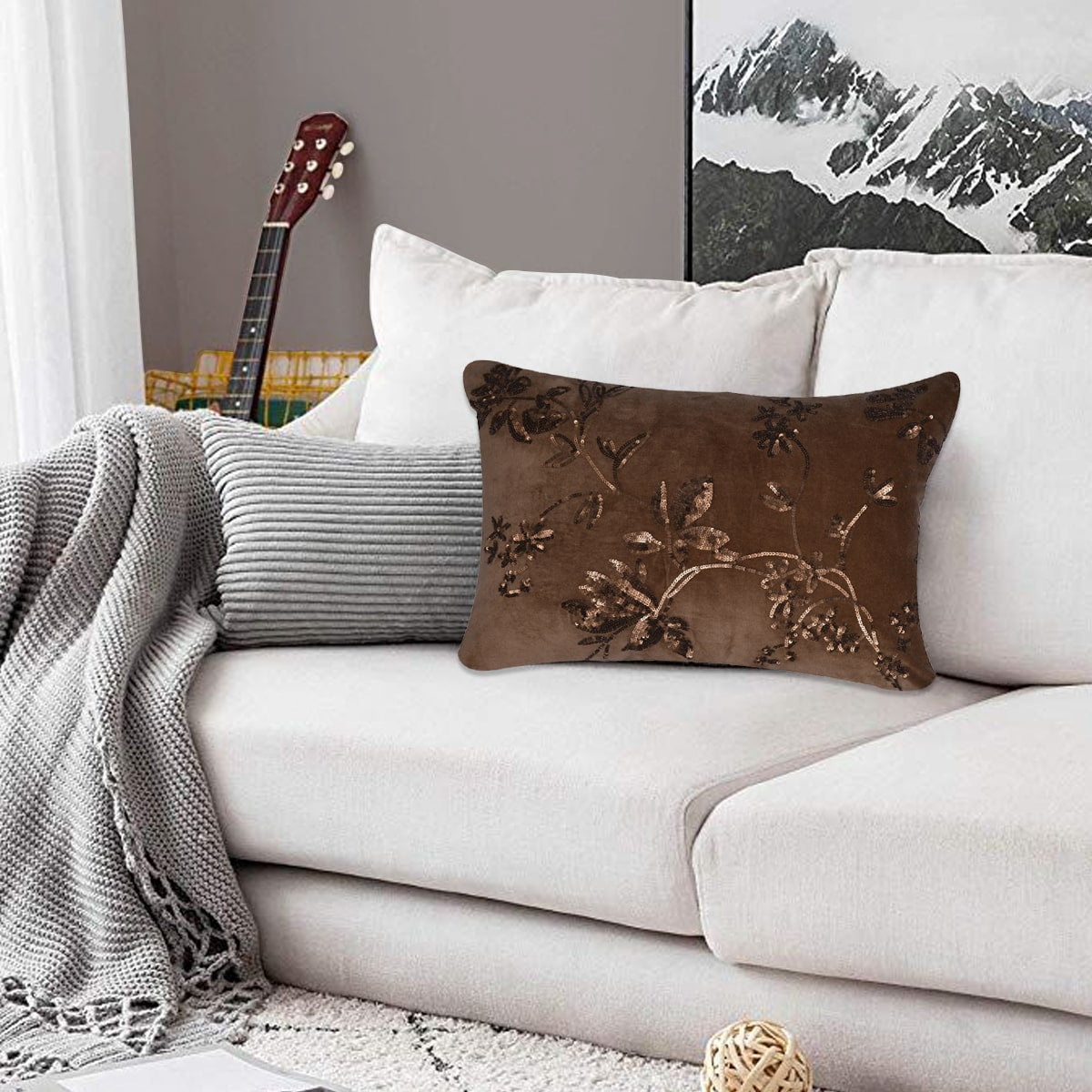 Set of 2 or 4 brown throw pillow covers by CU6509-35-4, 14x20 inches, stylish fabric for home decor.