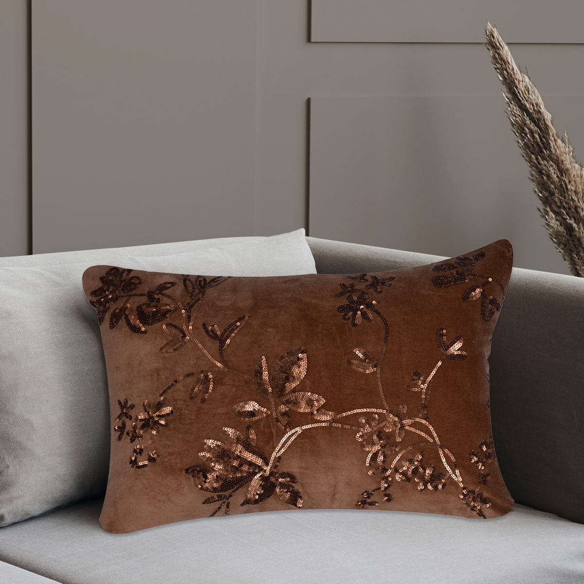 Set of 2 and 4 brown throw pillow covers, 14 x 20 inches, stylish fabric covers for home decor by CU6509-35-4.