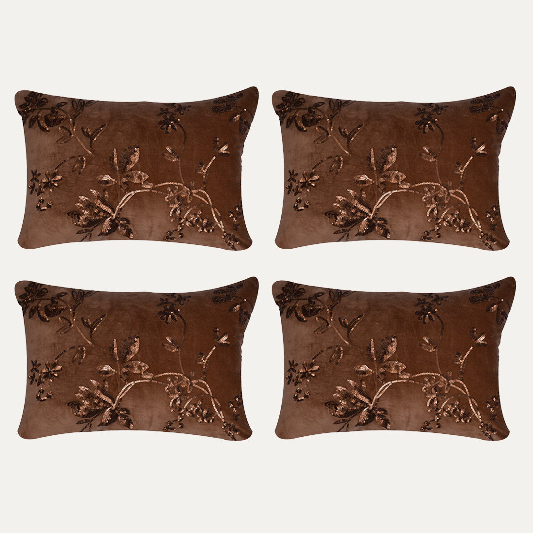 Set of brown throw pillow covers by CU6509-35-4, 14 x 20 inches, in a stylish fabric for decorative sofa or bed accents.
