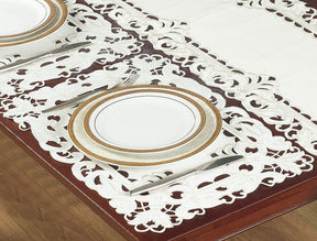 Set of six linen placemats with European embroidery from The Damarcus Collection, featuring intricate design and elegant craftsmanship.