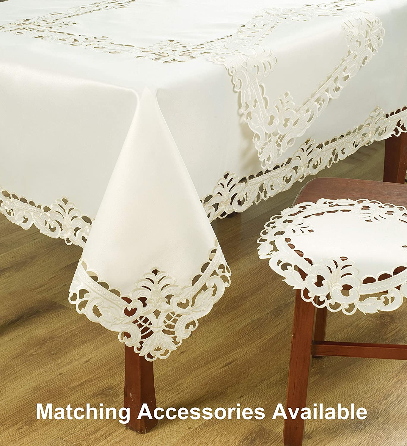 Set of six linen placemats with intricate European embroidery from the Damarcus Collection, perfect for elegant table settings.