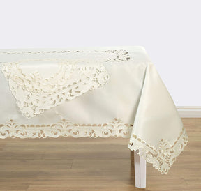 Set of six linen placemats with intricate European embroidery from The Damarcus Collection, perfect for elegant table settings.