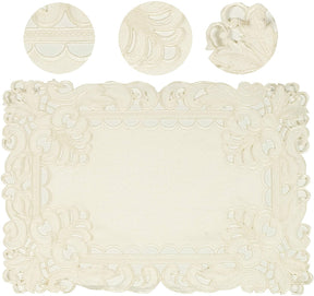 Set of six linen placemats with European embroidery from The Damarcus Collection, featuring intricate handcrafted details.