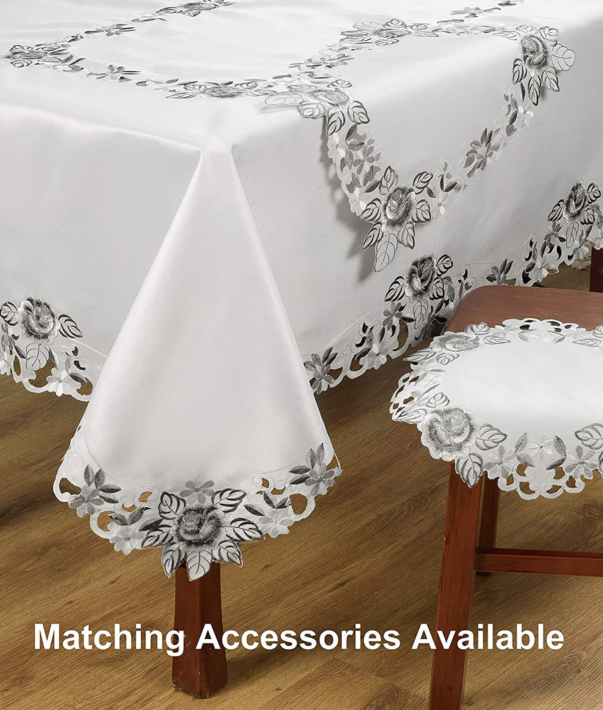 Set of six linen placemats with European embroidery from the Alois Collection, featuring intricate traditional designs.