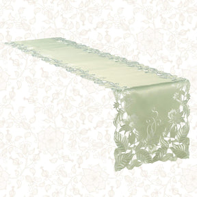 Linen table runner with intricate European embroidery, decorative design, and elegant craftsmanship, ideal for stylish table settings.