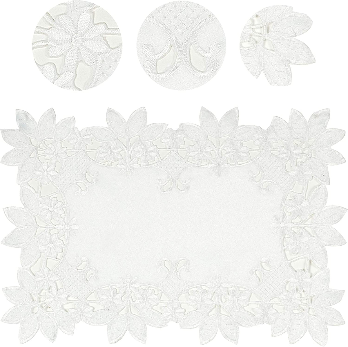 Linen table runner with intricate European embroidery from The Deandra Collection, showcasing elegant craftsmanship and detailed design.