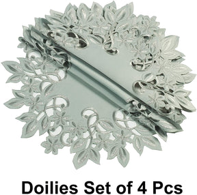Round Linen Placemat Doilies - Set of 4 - Decozen