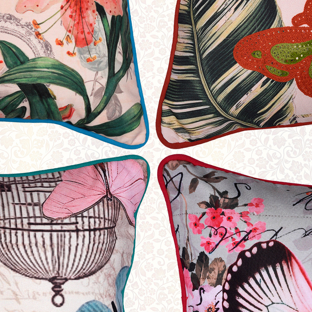 Butterfly Printed Throw Pillow Cover - Set of 4 - Decozen