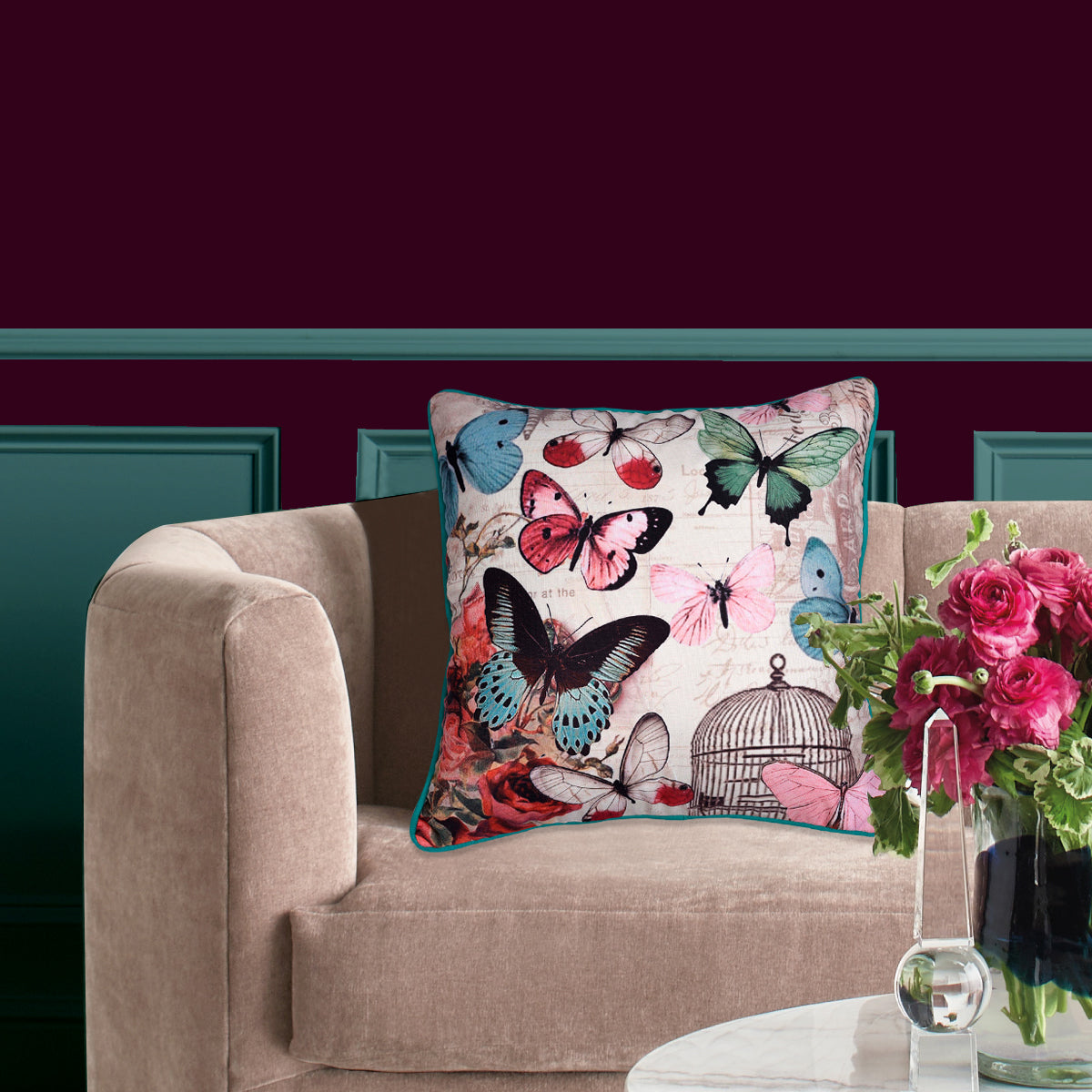 Butterfly Printed Throw Pillow Cover - Set of 4 - Decozen