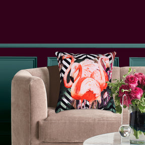 Set of four flamingo printed throw pillow covers, 18x18 inches, featuring colorful flamingo designs on soft fabric.