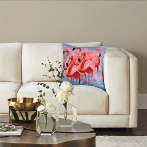 Set of four flamingo printed throw pillow covers, 18x18 inches, from LD20180010168-4, featuring colorful tropical flamingo designs.