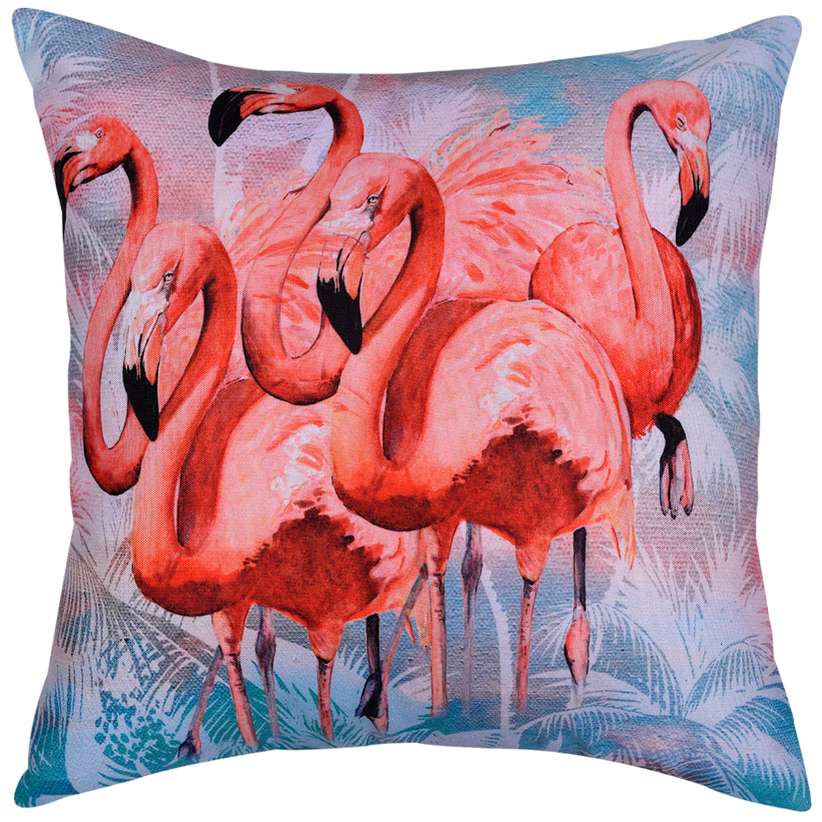 Set of four LD20180010168-4 flamingo printed throw pillow covers, 18x18 inches, featuring colorful flamingo designs.