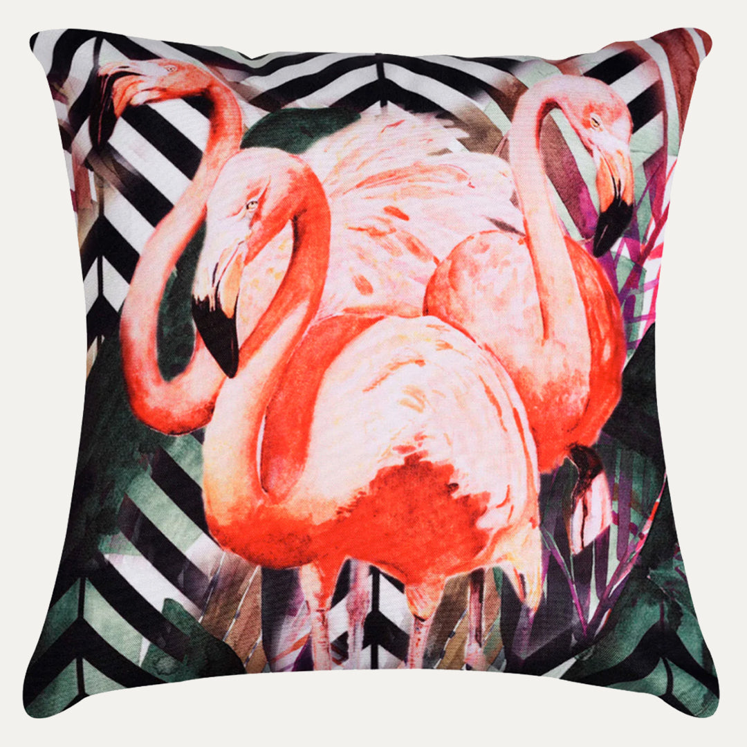 Set of four flamingo printed throw pillow covers, 18x18 inches, by LD20180010168-4, featuring colorful tropical flamingo design.
