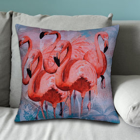 Flamingo printed design throw pillow cover by LD20180010173, featuring vibrant flamingo pattern on soft cushion cover.