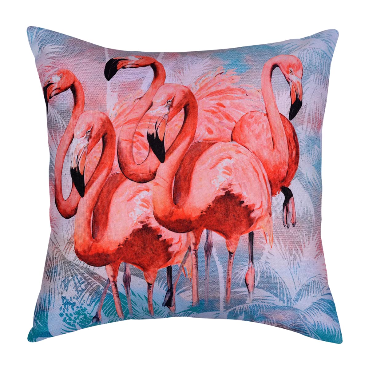 Flamingo printed design throw pillow cover from LD20180010173, featuring vibrant tropical bird pattern on soft fabric.