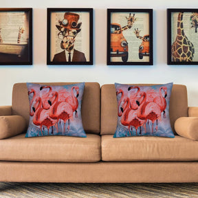 Flamingo printed design throw pillow cover from LD20180010173, featuring vibrant tropical flamingo pattern on soft cushion cover.