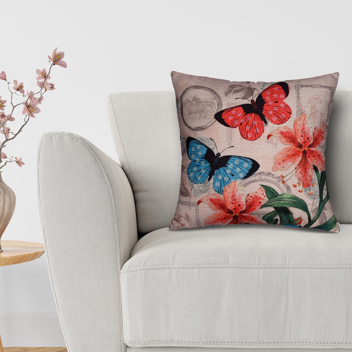 Butterflies printed design throw pillow cover by LD2018013, featuring colorful butterfly patterns on soft fabric.