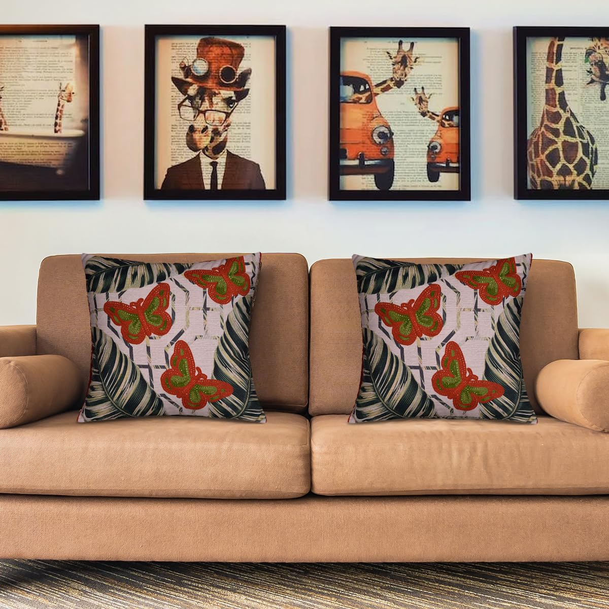 Butterfly printed design throw pillow cover by LD2018056, decorative cushion with vibrant butterfly pattern on fabric.