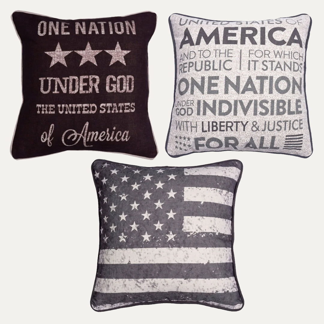 Patriotic Design Printed Throw Pillow Cover - Set of 3, 18 x 18 Inches - Decozen