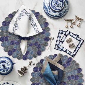 Ocean Mist – Round Beaded Placemats in Blue Green, Elegant Heat Resistant Dining Table Décor 15 inch - Decozen