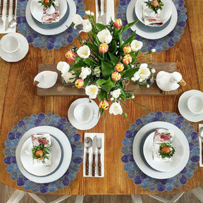 Ocean Mist – Round Beaded Placemats in Blue Green, Elegant Heat Resistant Dining Table Décor 15 inch - Decozen