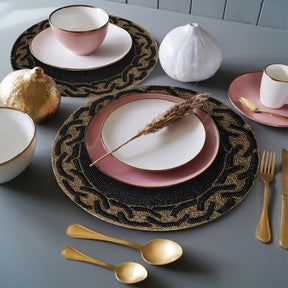 Round Beaded Placemats - 14" Heat-Resistant Table Mats in Black and Gold - Decozen