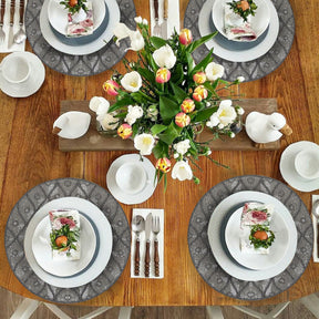 Pack of 1 embroidered beaded placemat from The Alvina collection, featuring intricate beaded embroidery on a stylish table setting.