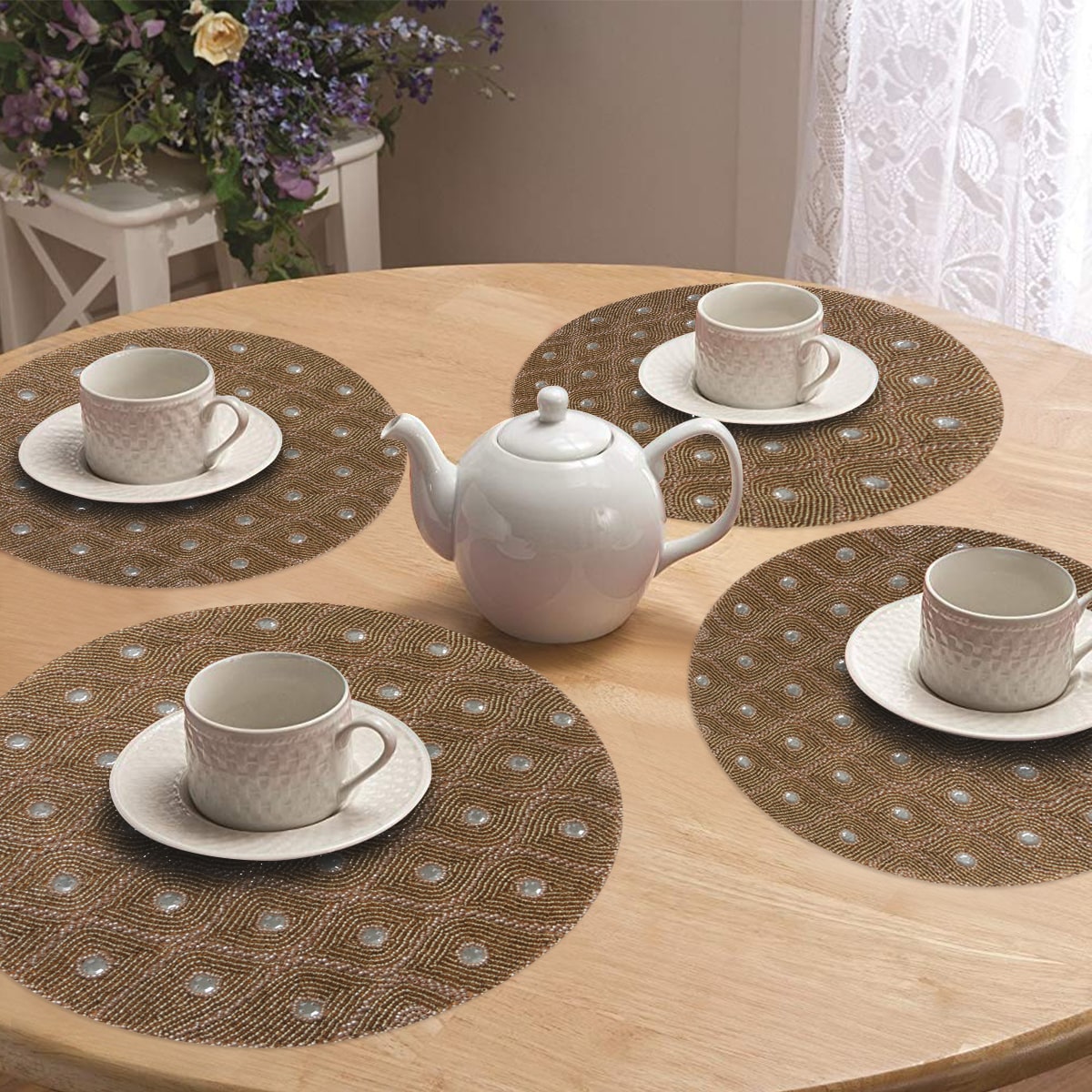 Clement Meadow – Beaded Placemats, The Clement Collection Artistic Decorative Dining Table Décor 14 inch - Decozen