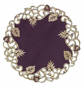 Velvet Plum – Plum Gold Table Doilies, Tarantino Collection Artistic Dining Décor 15 inch - Decozen