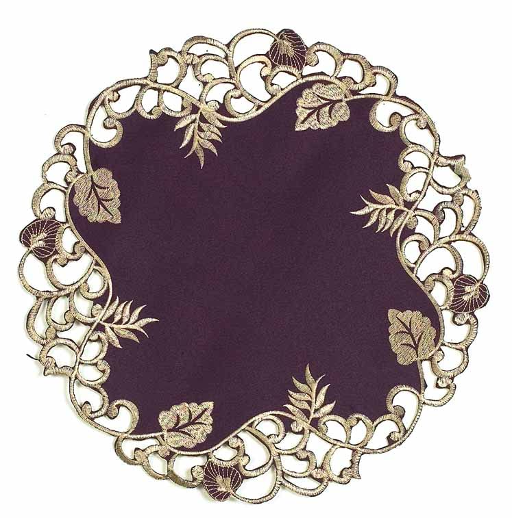 Velvet Plum – Plum Gold Table Doilies, Tarantino Collection Artistic Dining Décor 15 inch - Decozen